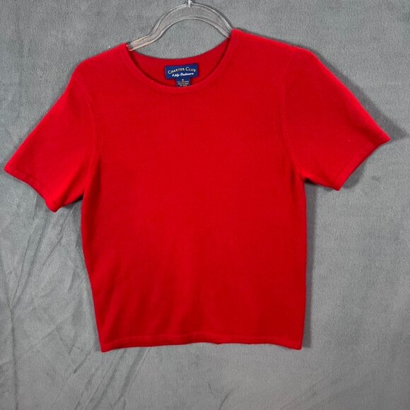 CHARTER CLUB 100% 2-PLY RED CASHMERE SWEATER crew neck short sleeve SZ M - Picture 1 of 4